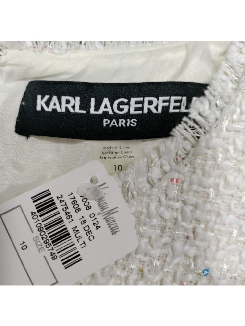 NWT Karl Lagerfield Paris Tweed Preppy Formal Shift Dress White Womens Size 10 - Picture 8 of 15